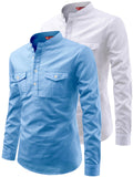 FireFish Men's Slim Fit Double Pocket Beige With White Cotton Short Kurta Pack 2