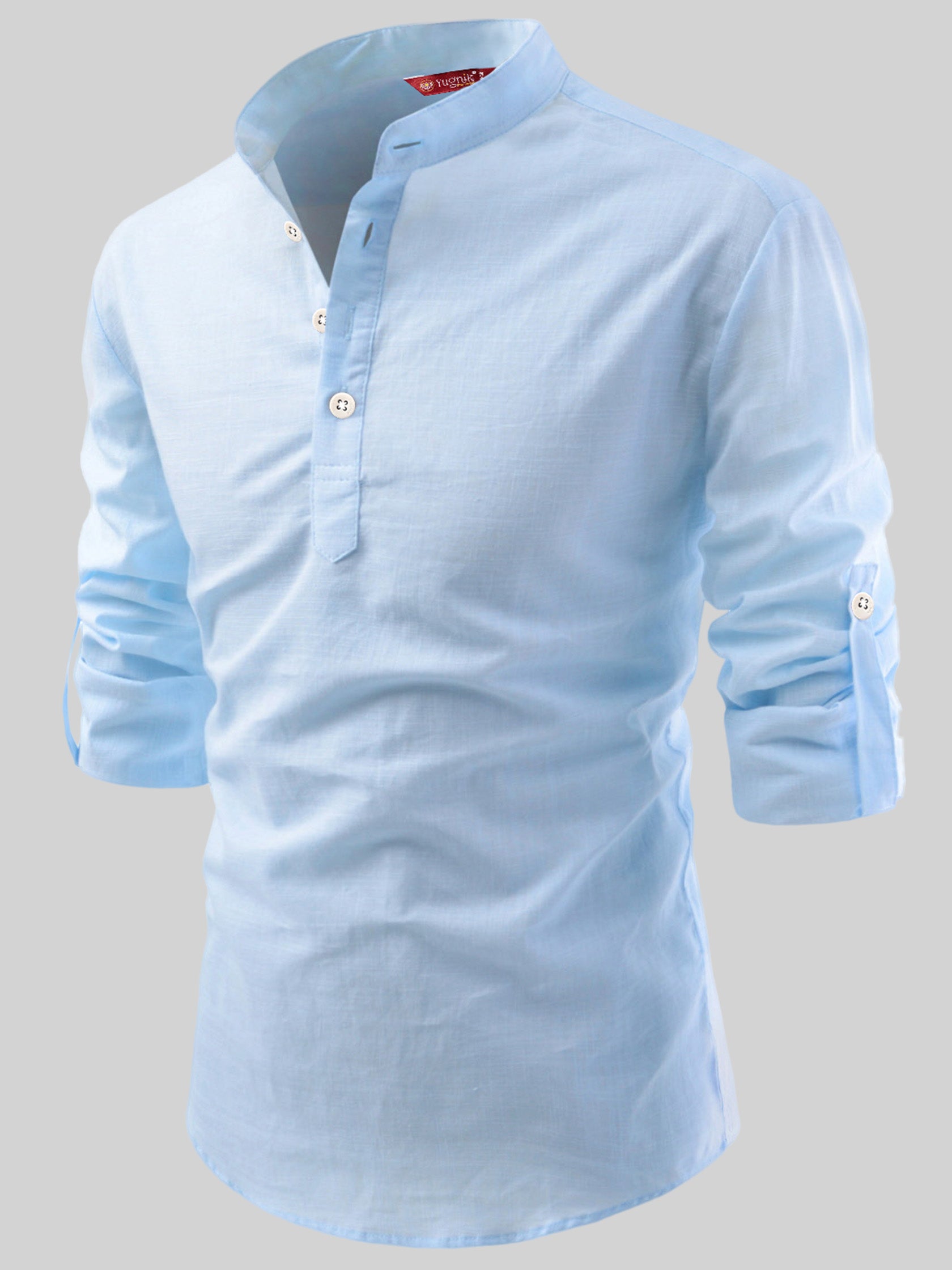 FireFish Men's Slim Fit Peach With Black Color Cotton Short Kurta Pack 2