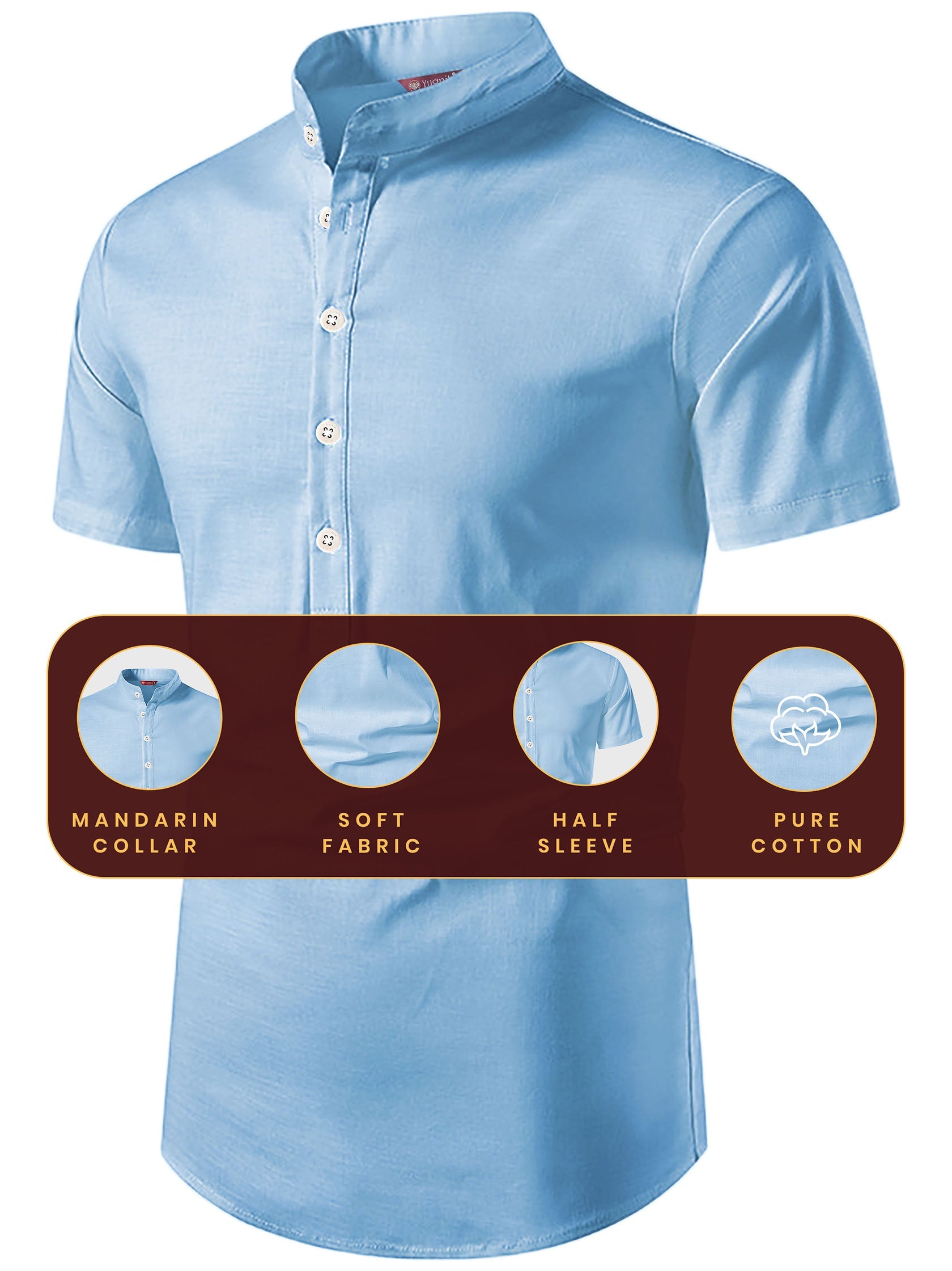 FireFish Men's Slim Fit Half Sleeve Beige Color Pure Cotton Short Kurta