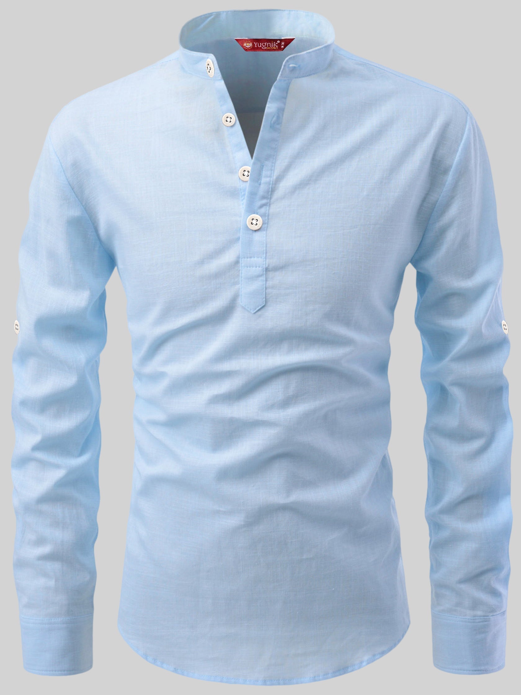 FireFish Men's Slim Fit Full Sleeve Yellow Cotton Short Kurta