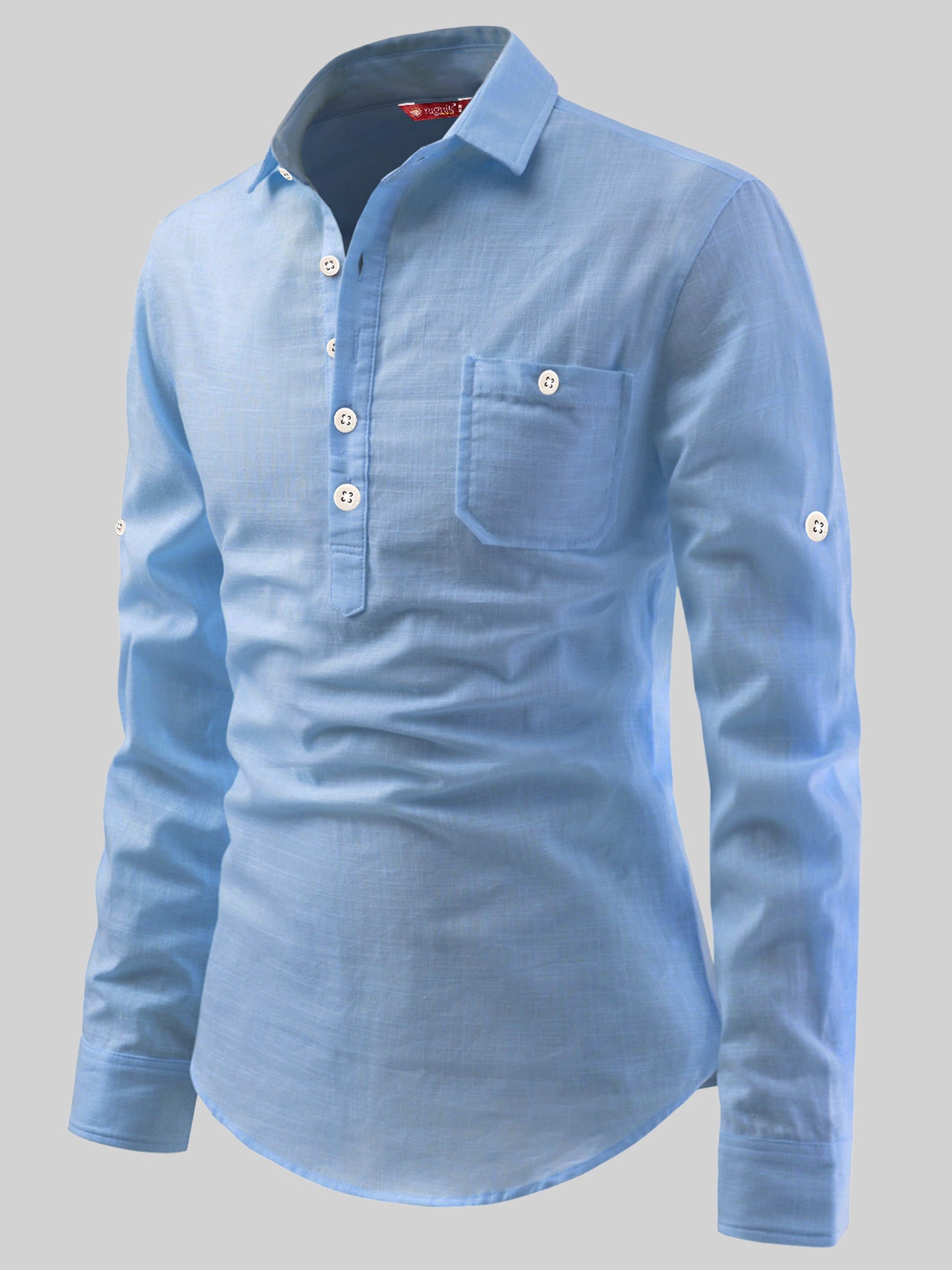 FireFish Men's Slim Fit Dark Teal With White Cotton Short Kurta Pack 2