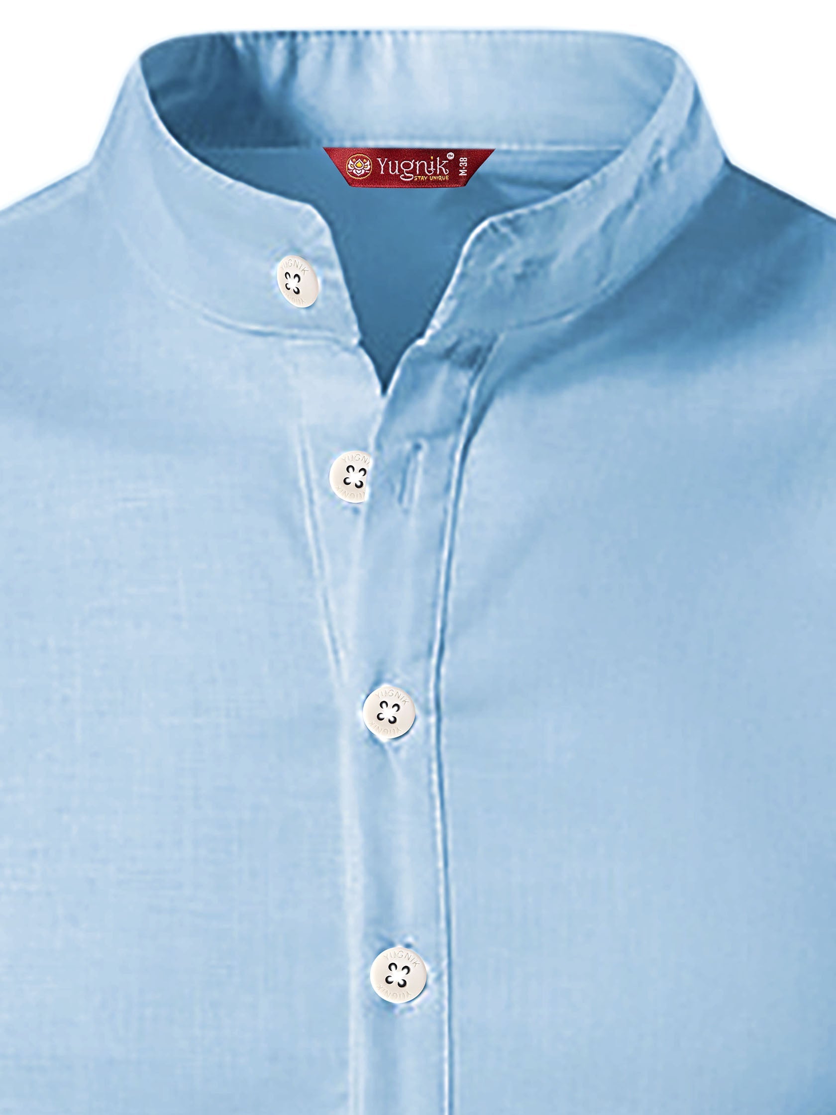 FireFish Men's Slim Fit Beige with White Color Pure Cotton Half Sleeve Short Kurta Pack 2