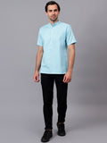 FireFish Men's Slim Fit Half Sleeve Beige Color Pure Cotton Short Kurta