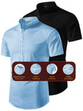 FireFish Men's Slim Fit Beige with Black Color Pure Cotton Half Sleeve Short Kurta Pack 2