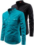 FireFish Men's Slim Fit Double Pocket Beige With Black Cotton Short Kurta Pack 2