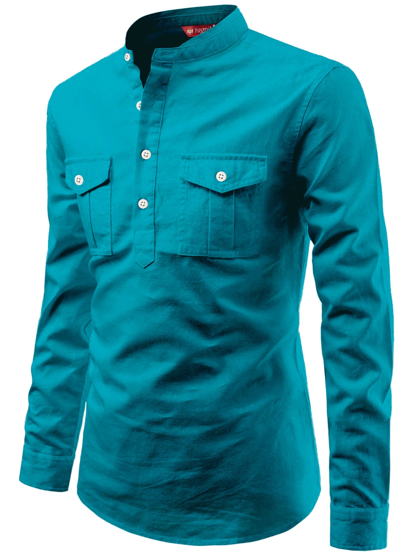 FireFish Men's Slim Fit Double Pocket Beige Color Pure Cotton Short Kurta