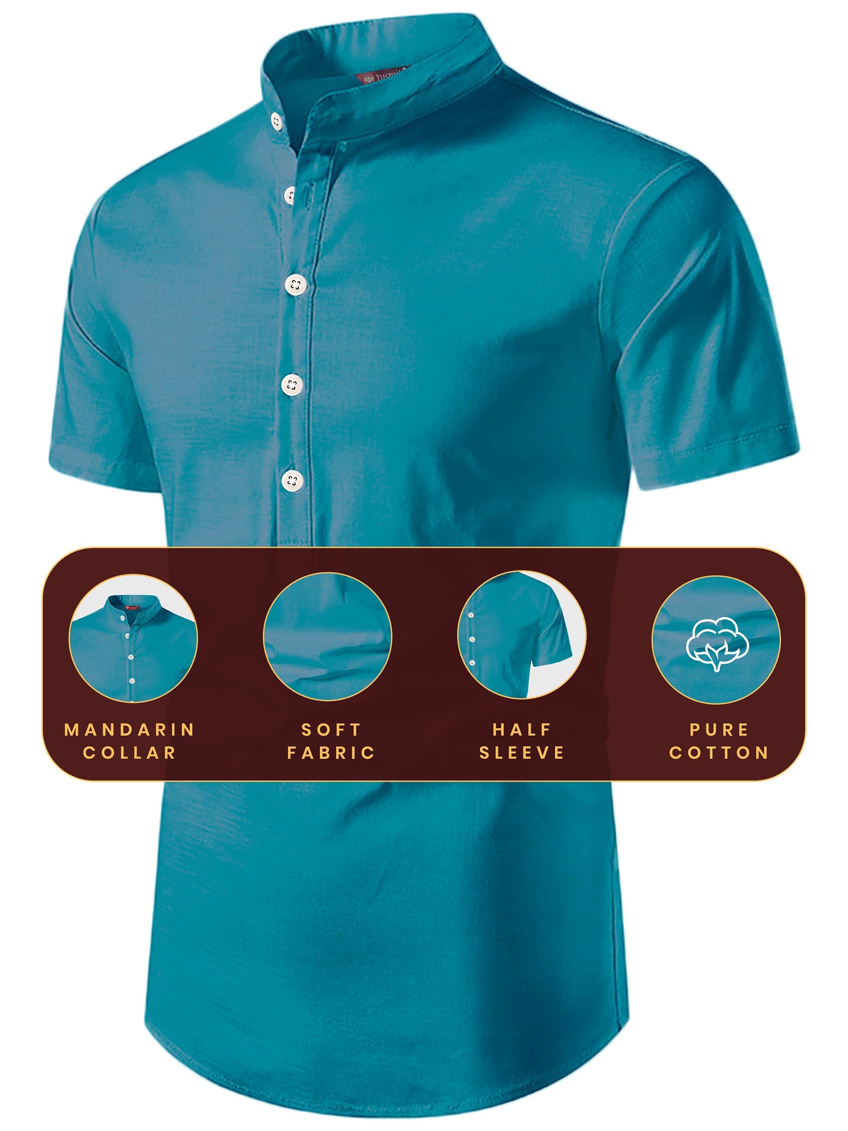 FireFish Men's Slim Fit Half Sleeve Beige Color Pure Cotton Short Kurta