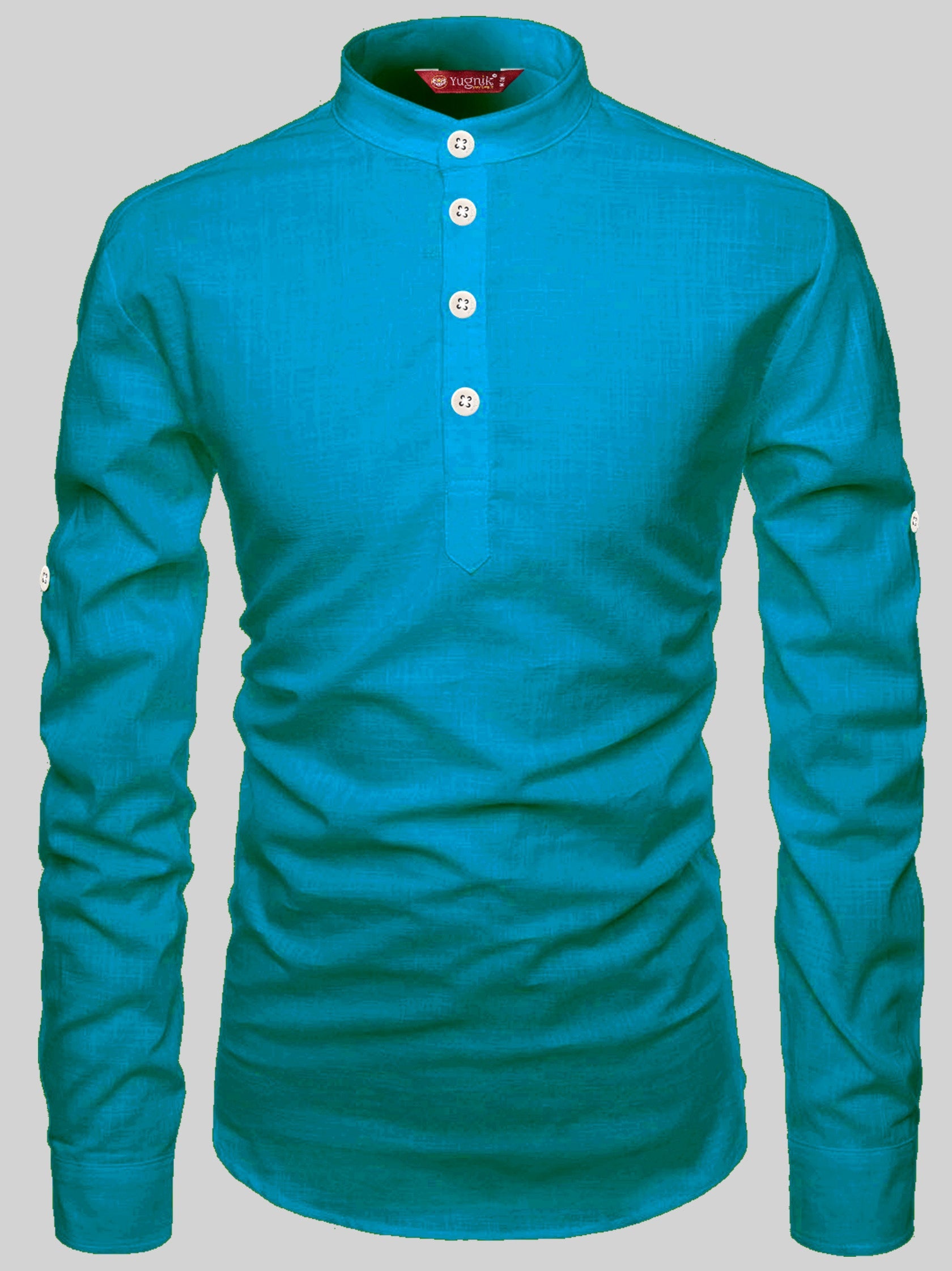 FireFish Men's Slim Fit Full Sleeve Yellow Cotton Short Kurta