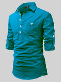 FireFish Men's Slim Fit Dark Teal With White Cotton Short Kurta Pack 2