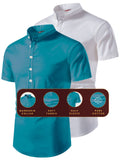 FireFish Men's Slim Fit Beige with White Color Pure Cotton Half Sleeve Short Kurta Pack 2