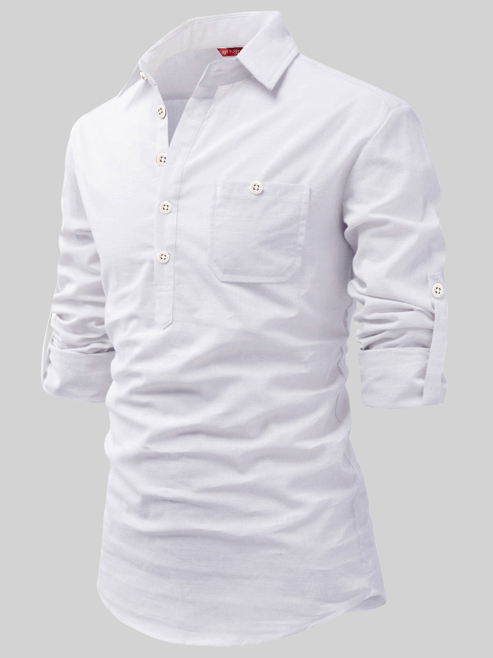 FireFish Men's Slim Fit Dark Teal With White Cotton Short Kurta Pack 2
