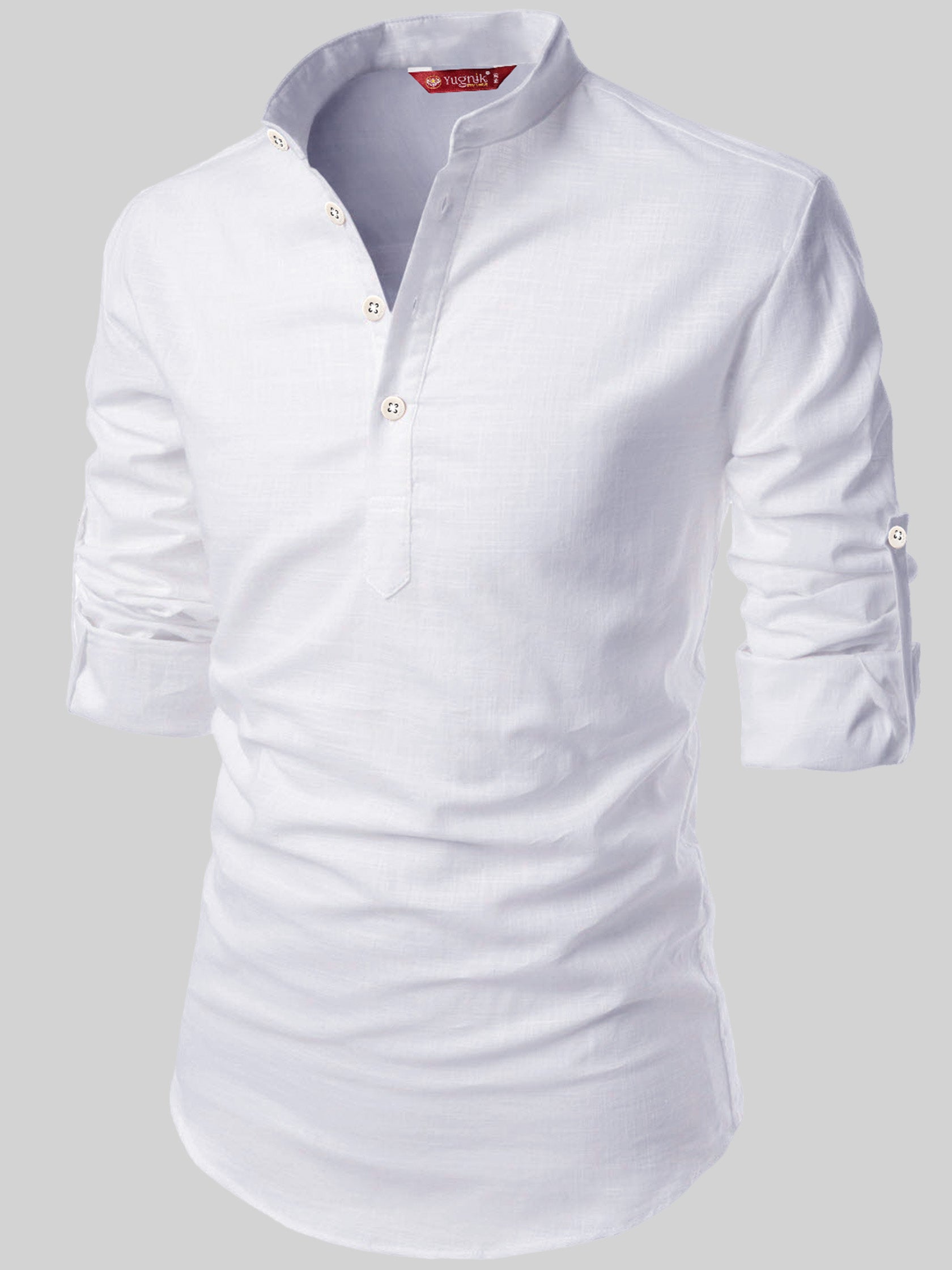 FireFish Men's Slim Fit Full Sleeve Yellow Cotton Short Kurta
