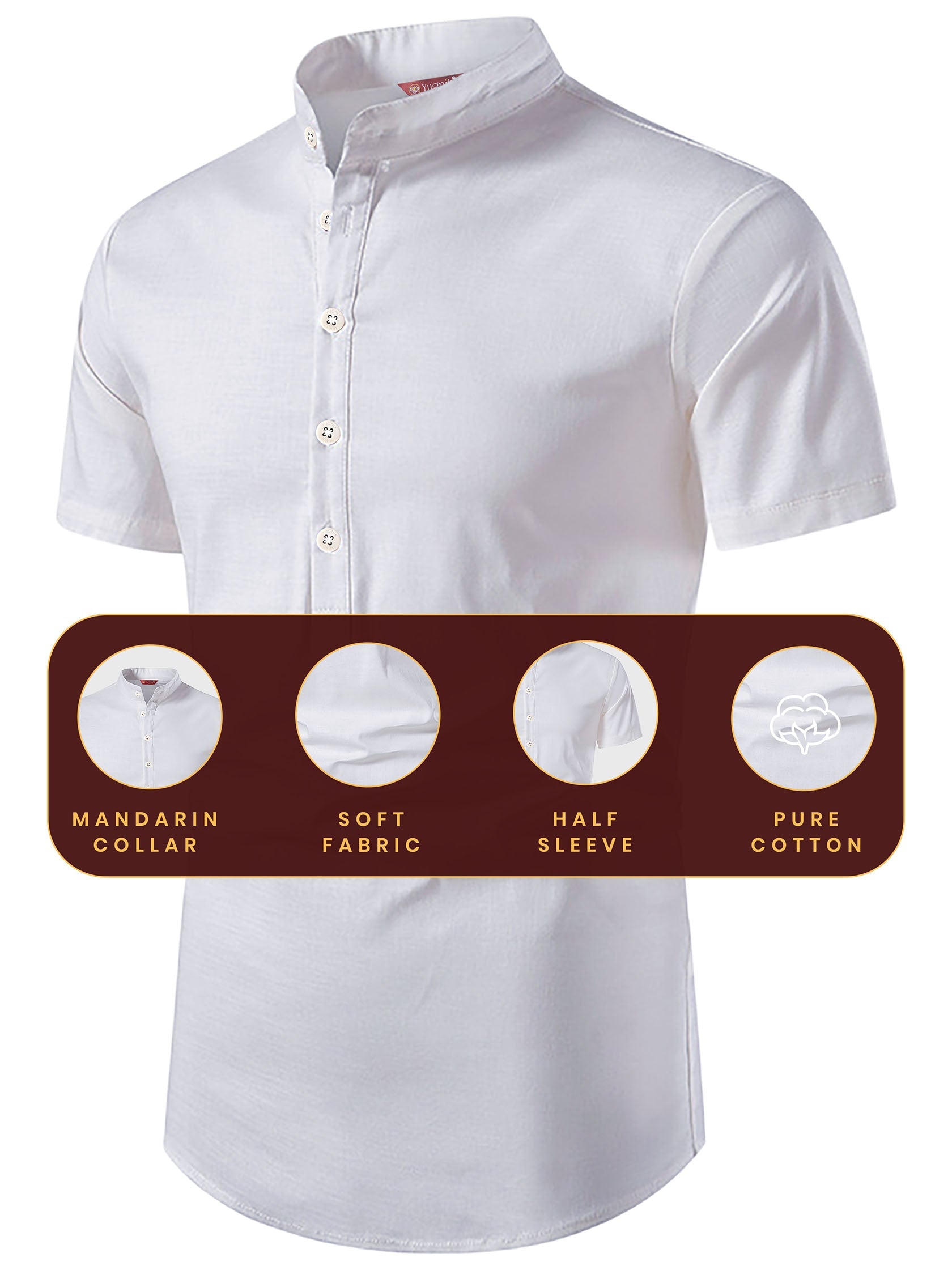 FireFish Men's Slim Fit Half Sleeve Beige Color Pure Cotton Short Kurta