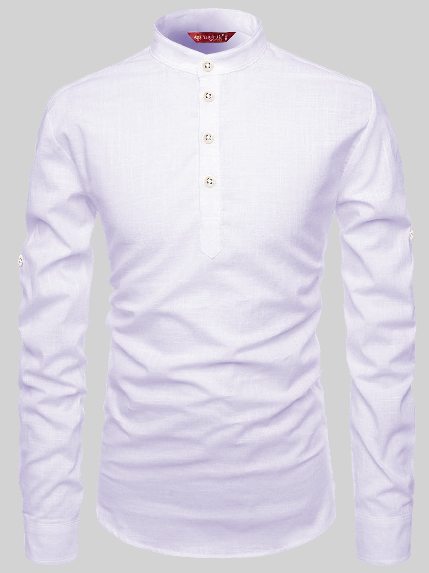 FireFish Men's Slim Fit Full Sleeve Yellow Cotton Short Kurta