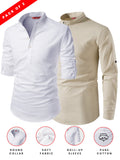 FireFish Men's Slim Fit Grey with White Color Cotton Short Kurta Pack 2