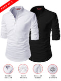 FireFish Men's Slim Fit Grey with White Color Cotton Short Kurta Pack 2