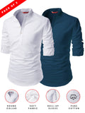 FireFish Men's Slim Fit Grey with White Color Cotton Short Kurta Pack 2