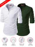 FireFish Men's Slim Fit Grey with White Color Cotton Short Kurta Pack 2