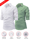 FireFish Men's Slim Fit Dark Teal With White Cotton Short Kurta Pack 2