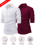 FireFish Men's Slim Fit Dark Teal With White Cotton Short Kurta Pack 2