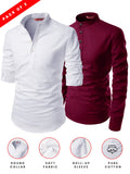 FireFish Men's Slim Fit Grey with White Color Cotton Short Kurta Pack 2