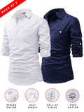 FireFish Men's Slim Fit Dark Teal With White Cotton Short Kurta Pack 2