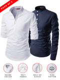 FireFish Men's Slim Fit Grey with White Color Cotton Short Kurta Pack 2