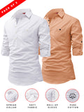 FireFish Men's Slim Fit Dark Teal With White Cotton Short Kurta Pack 2