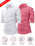 FireFish Men's Slim Fit Dark Teal With White Cotton Short Kurta Pack 2