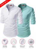 FireFish Men's Slim Fit Grey with White Color Cotton Short Kurta Pack 2