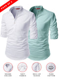 FireFish Men's Slim Fit Dark Yellow with White Color Cotton Short Kurta Pack 2