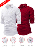 FireFish Men's Slim Fit Dark Teal With White Cotton Short Kurta Pack 2