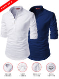 FireFish Men's Slim Fit Grey with White Color Cotton Short Kurta Pack 2