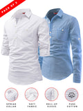 FireFish Men's Slim Fit Dark Teal With White Cotton Short Kurta Pack 2