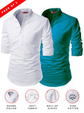 FireFish Men's Slim Fit Grey with White Color Cotton Short Kurta Pack 2