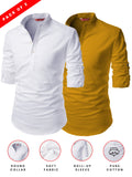 FireFish Men's Slim Fit Grey with White Color Cotton Short Kurta Pack 2