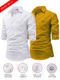 FireFish Men's Slim Fit Dark Teal With White Cotton Short Kurta Pack 2