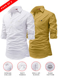 FireFish Men's Slim Fit Dark Teal With White Cotton Short Kurta Pack 2