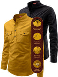 FireFish Men's Slim Fit Double Pocket Beige With Black Cotton Short Kurta Pack 2