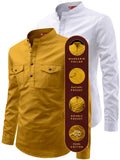 FireFish Men's Slim Fit Double Pocket Beige With White Cotton Short Kurta Pack 2