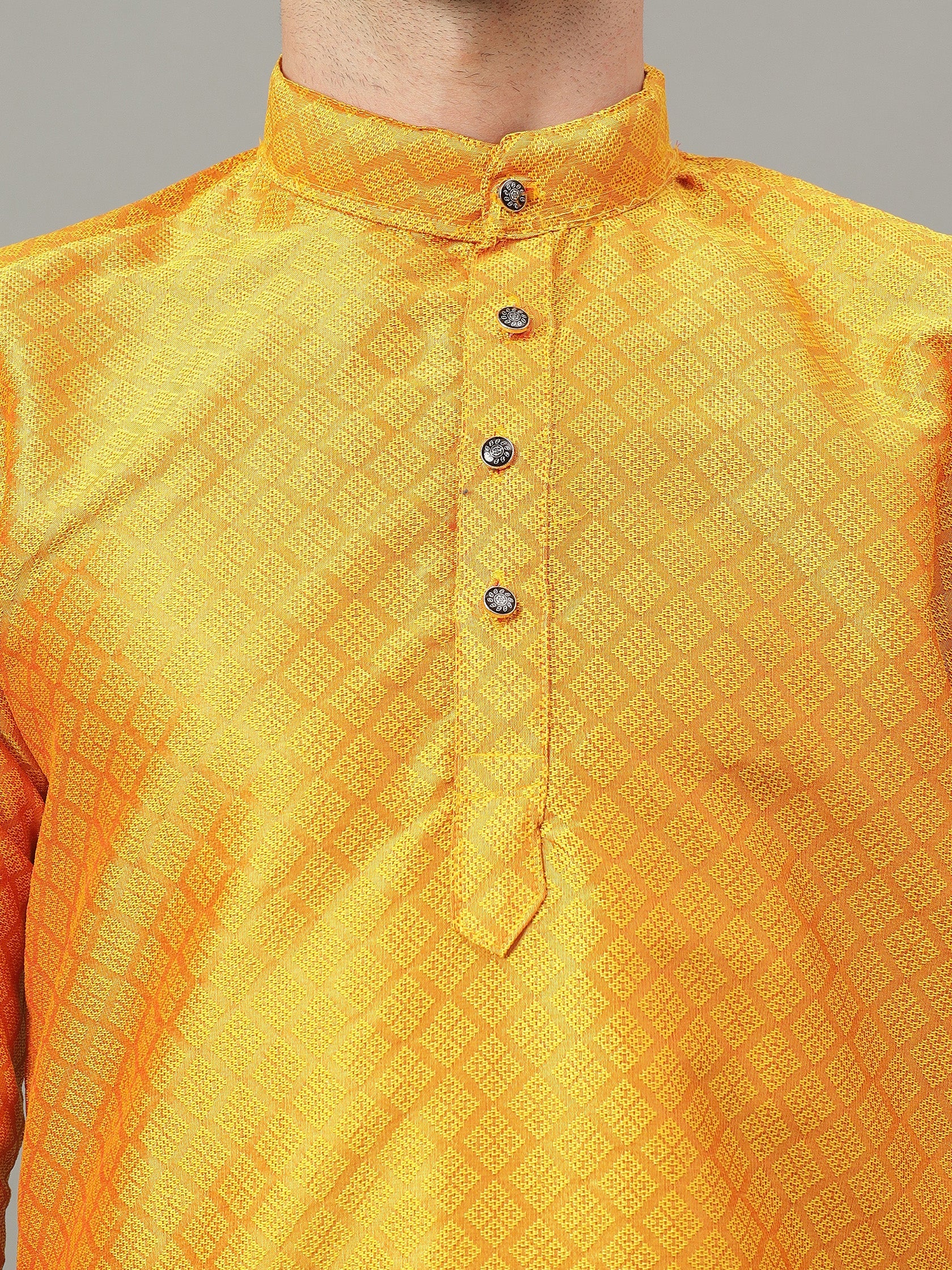 FireFish Brown Geometric Woven Design Straight Jacquard Kurta with Pyjamas Set