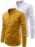 FireFish Men's Slim Fit Double Pocket Beige With White Cotton Short Kurta Pack 2
