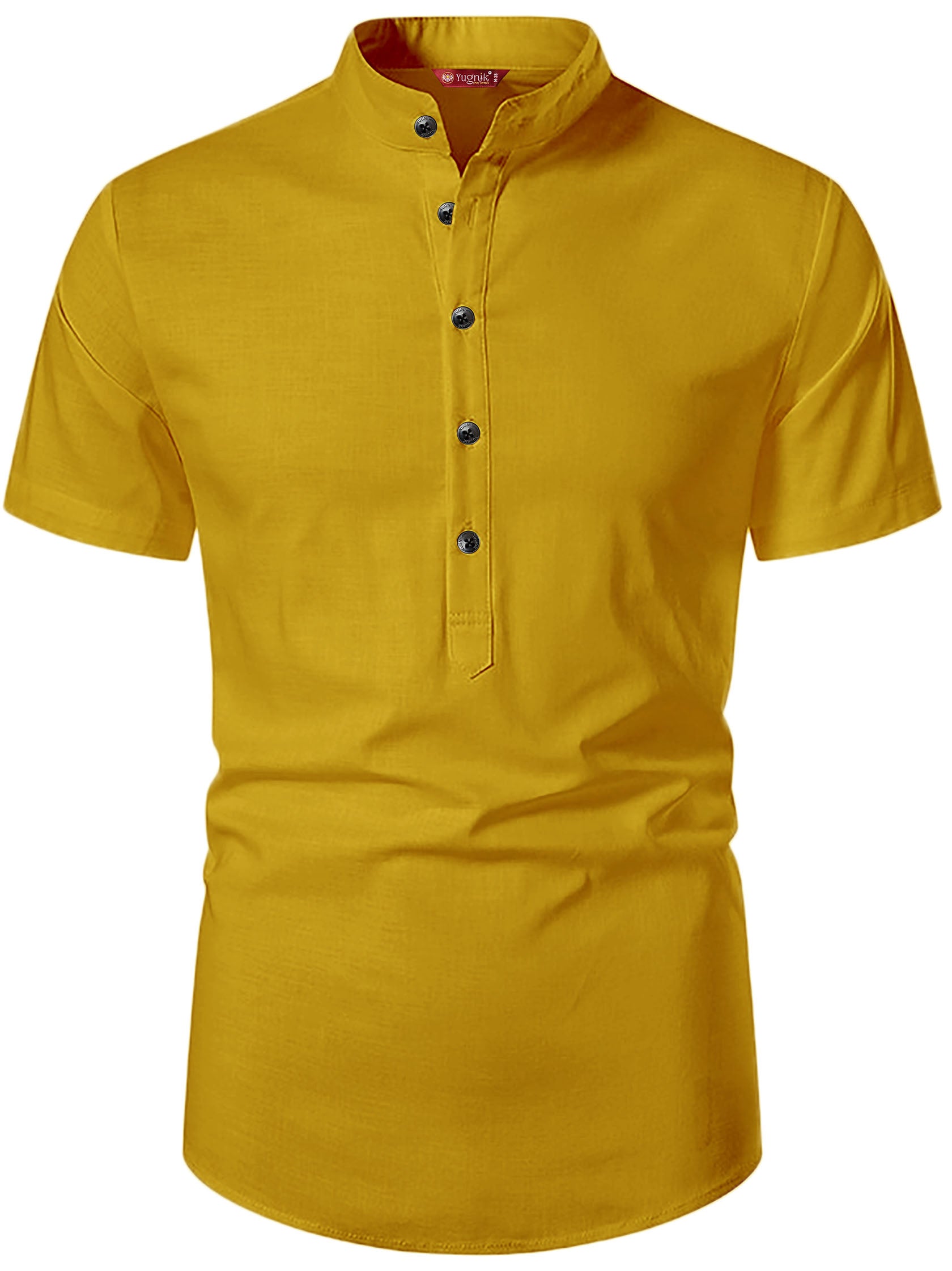 FireFish Men's Slim Fit Half Sleeve Beige Color Pure Cotton Short Kurta