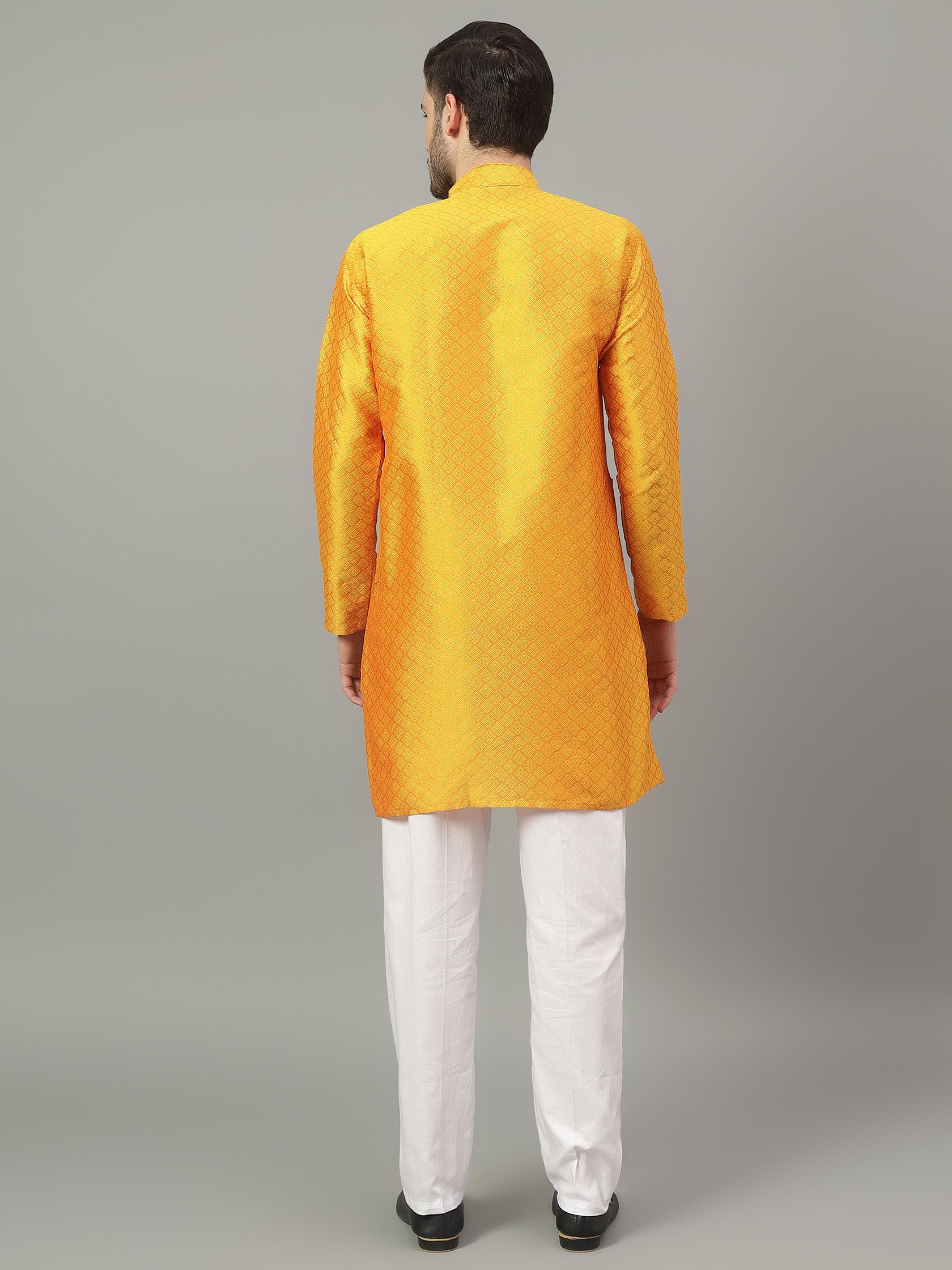 FireFish Brown Geometric Woven Design Straight Jacquard Kurta with Pyjamas Set