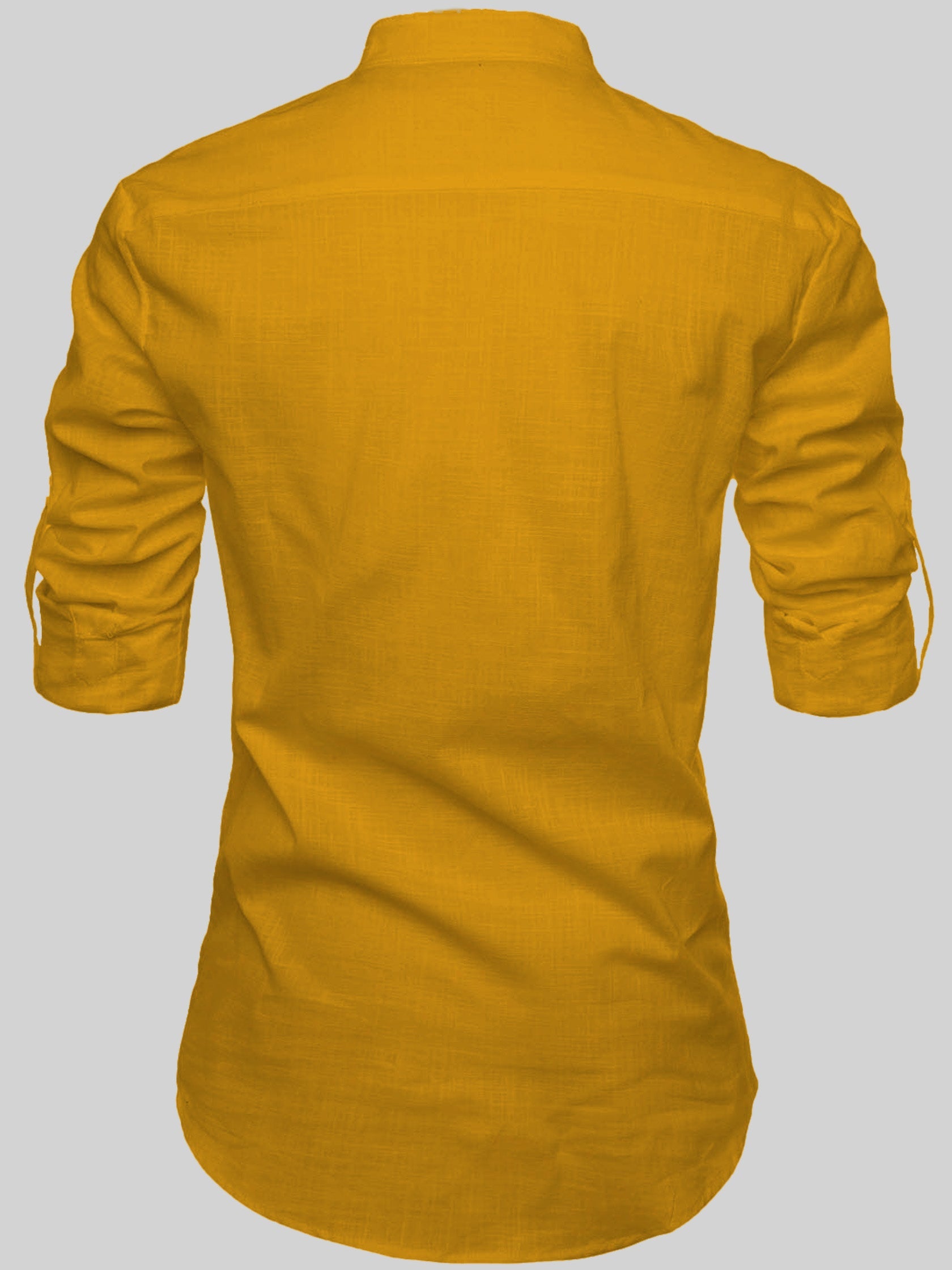 FireFish Men's Slim Fit Full Sleeve Yellow Cotton Short Kurta