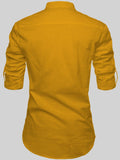 FireFish Men's Slim Fit Full Sleeve Yellow Cotton Short Kurta