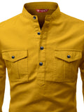 FireFish Men's Slim Fit Double Pocket Beige With Black Cotton Short Kurta Pack 2