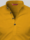 FireFish Men's Slim Fit Full Sleeve Yellow Cotton Short Kurta