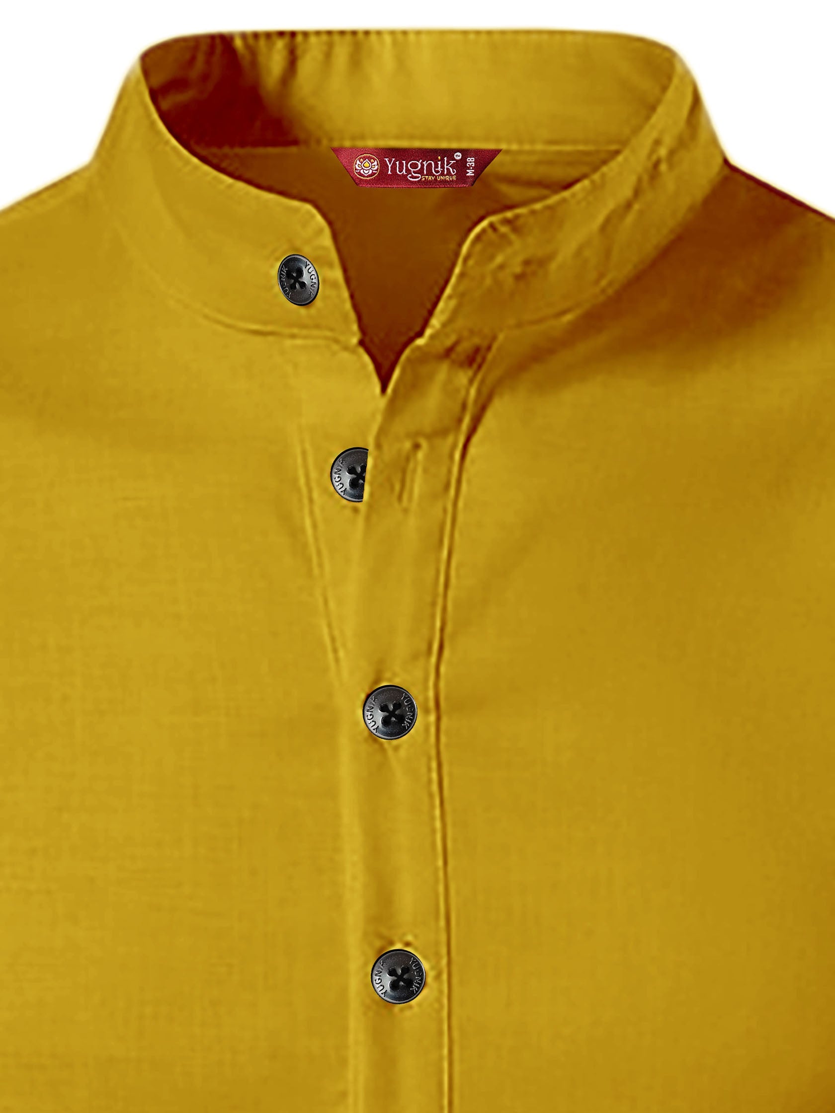 FireFish Men's Slim Fit Beige with White Color Pure Cotton Half Sleeve Short Kurta Pack 2