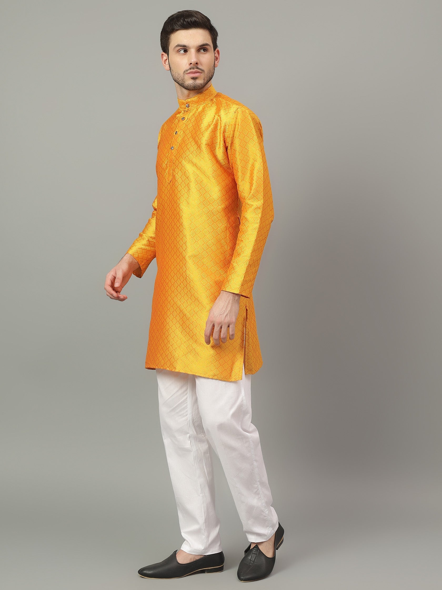 FireFish Brown Geometric Woven Design Straight Jacquard Kurta with Pyjamas Set